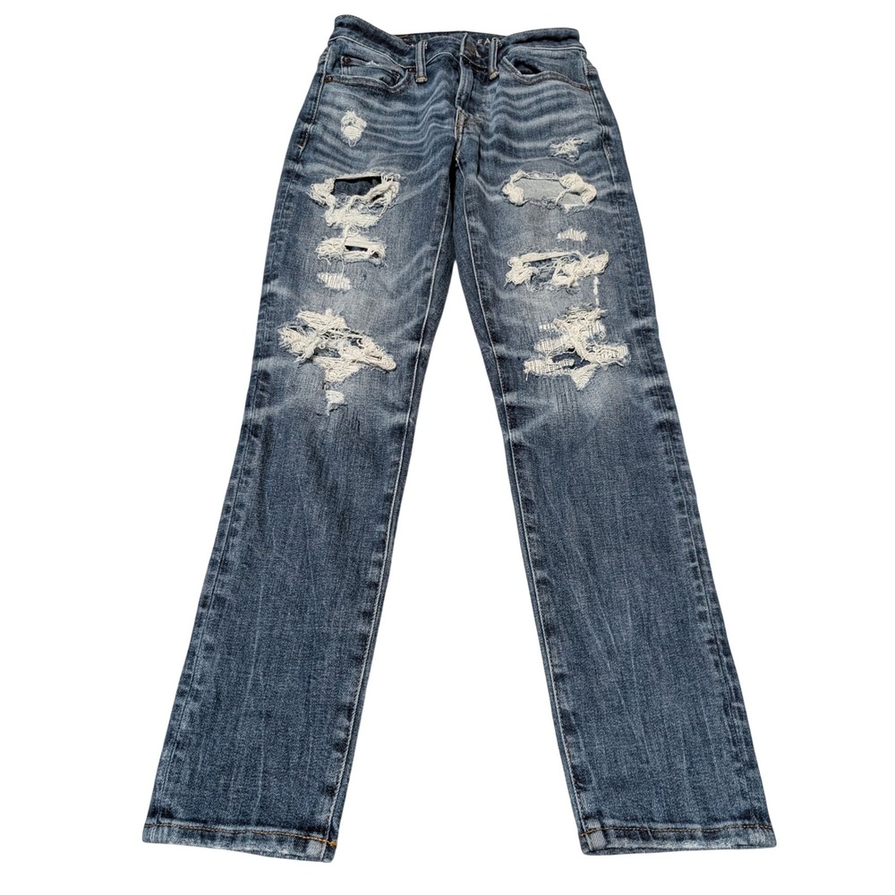 American Eagle Jeans Womens 26x28 Blue AirFlex+ Temp Tech Distressed Straight